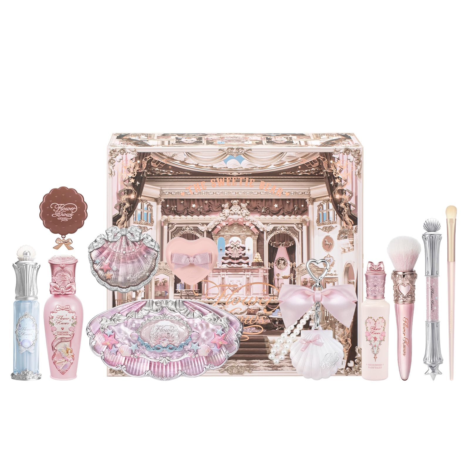 Flower Knows Shell’s Jewel 13-Piece Makeup Gift Box Set – Lip Gloss, Blush, Eyeshadow Palette, Highlighters & More