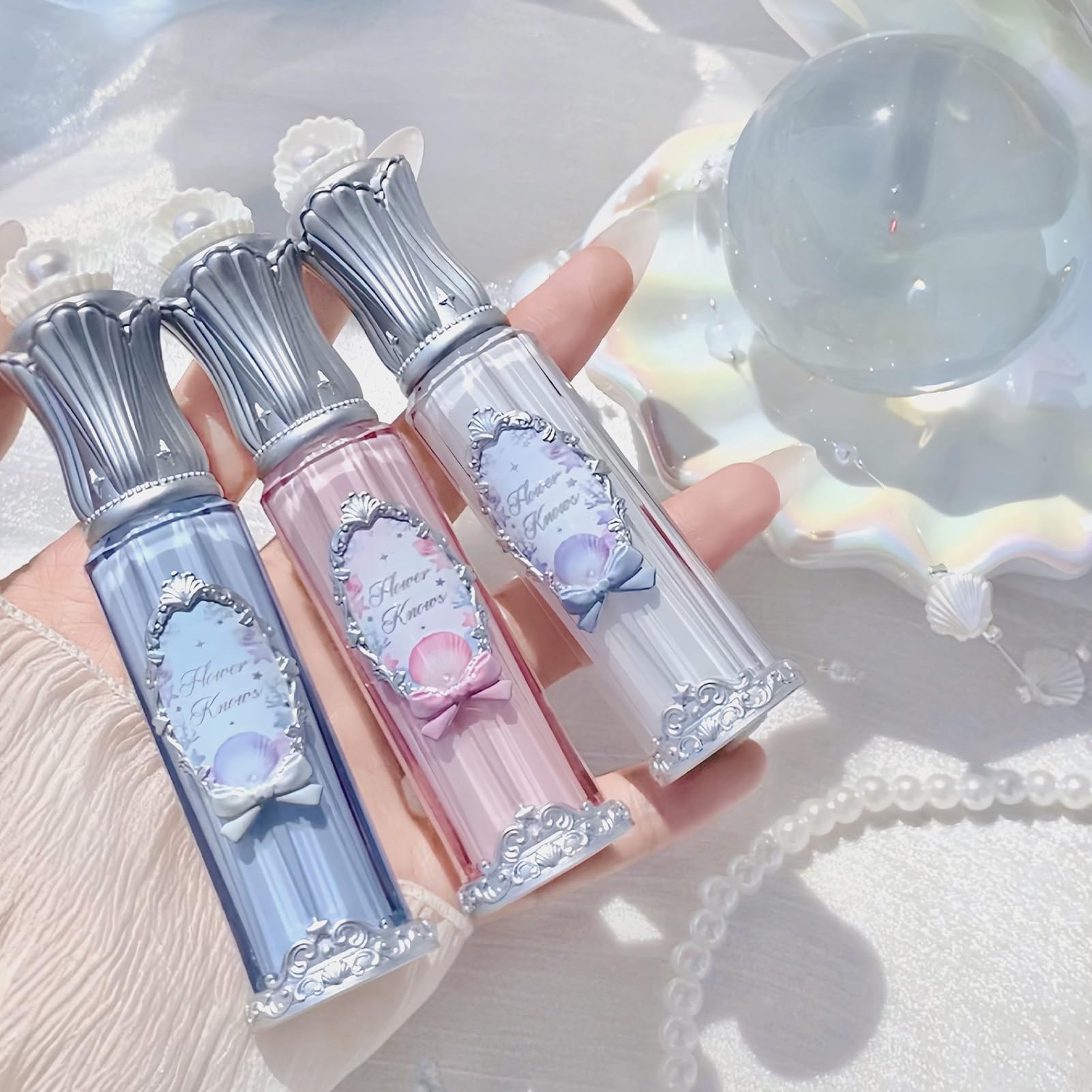 Flower Knows Shell's Jewel Lip Glaze – Hydrating Pinky Apricot Gloss with Hyaluronic