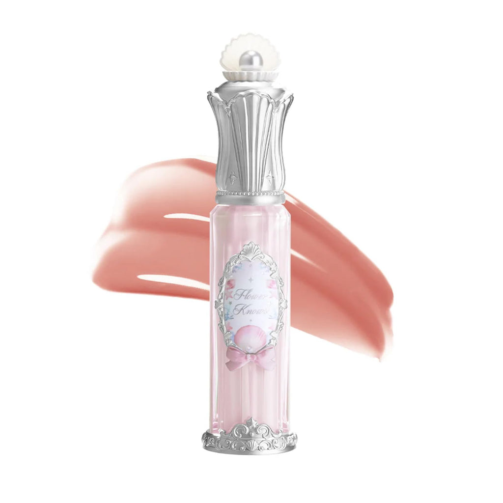 Flower Knows Shell's Jewel Lip Glaze – Hydrating Pinky Apricot Gloss with Hyaluronic
