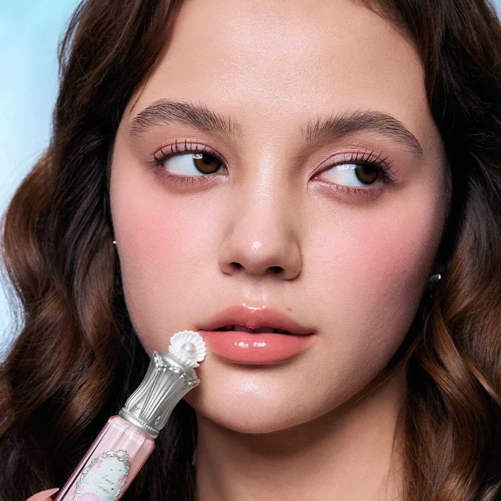 Flower Knows Shell's Jewel Lip Glaze – Hydrating Pinky Apricot Gloss with Hyaluronic