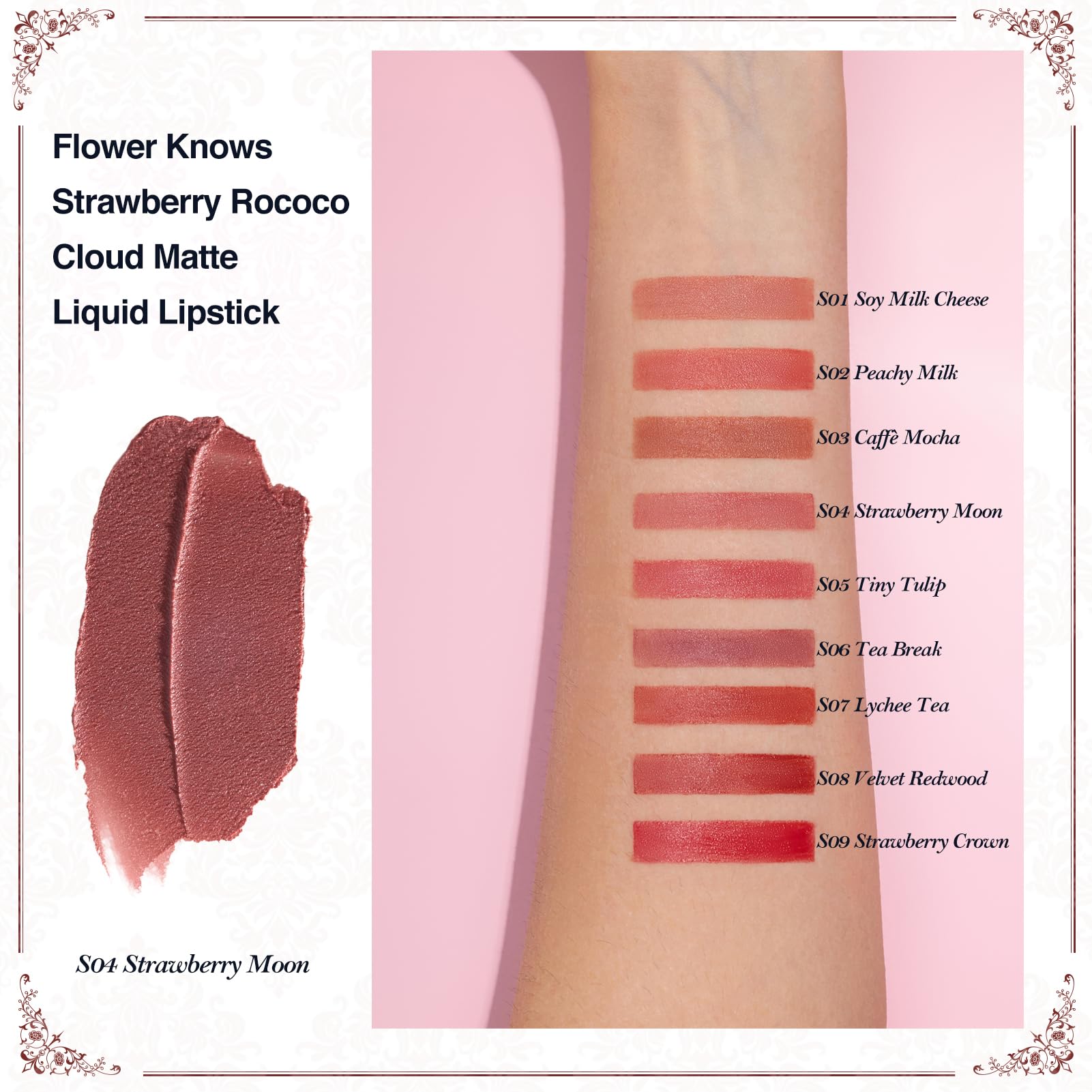 Flower Knows Strawberry Rococo Cloud Lip Cream – Long-Lasting Soft Pink Matte Lipstick (0.12 fl oz)