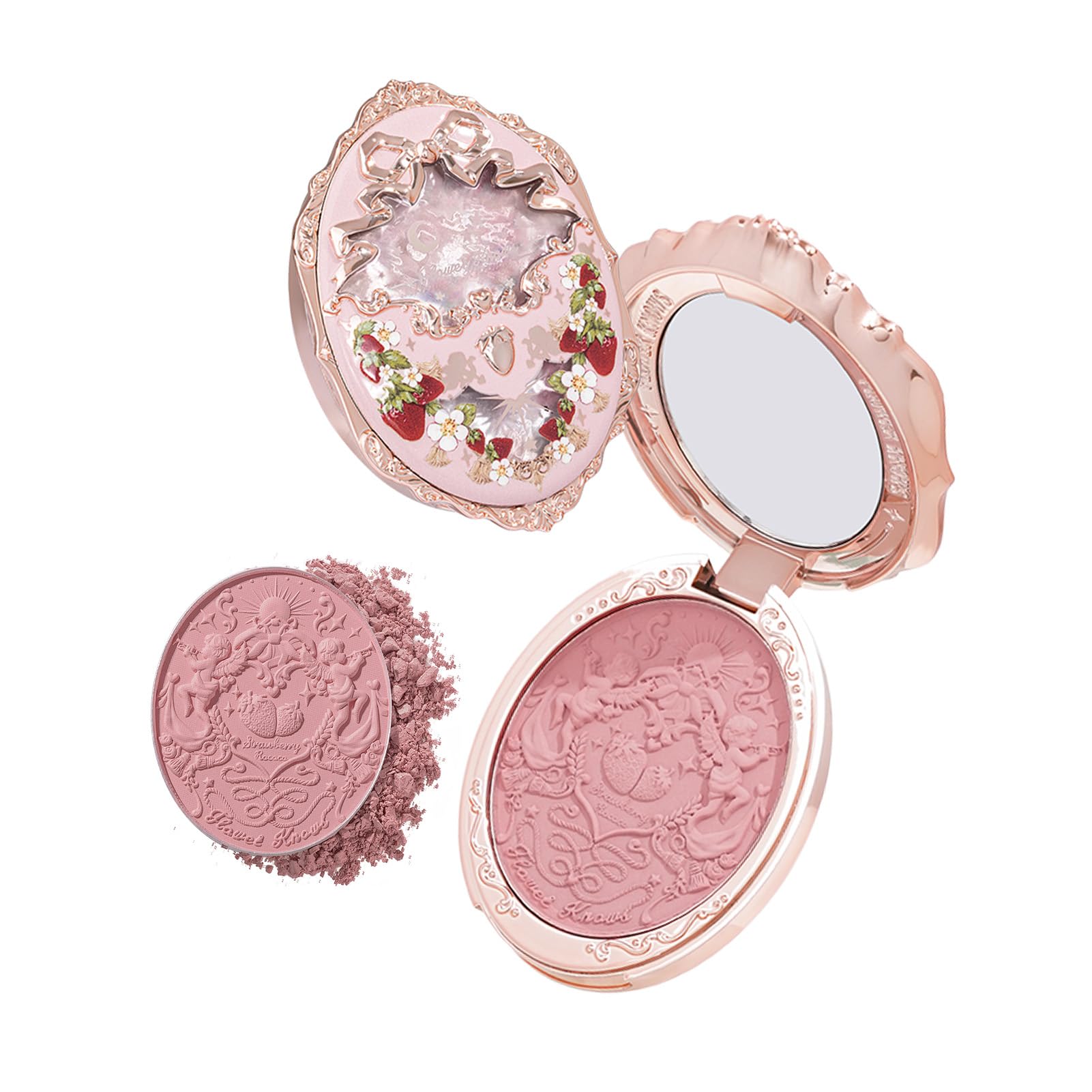 Flower Knows Strawberry Rococo Embossed Blush – Buildable Rose Pink Powder for Cheeks (03 Classic Ballet)