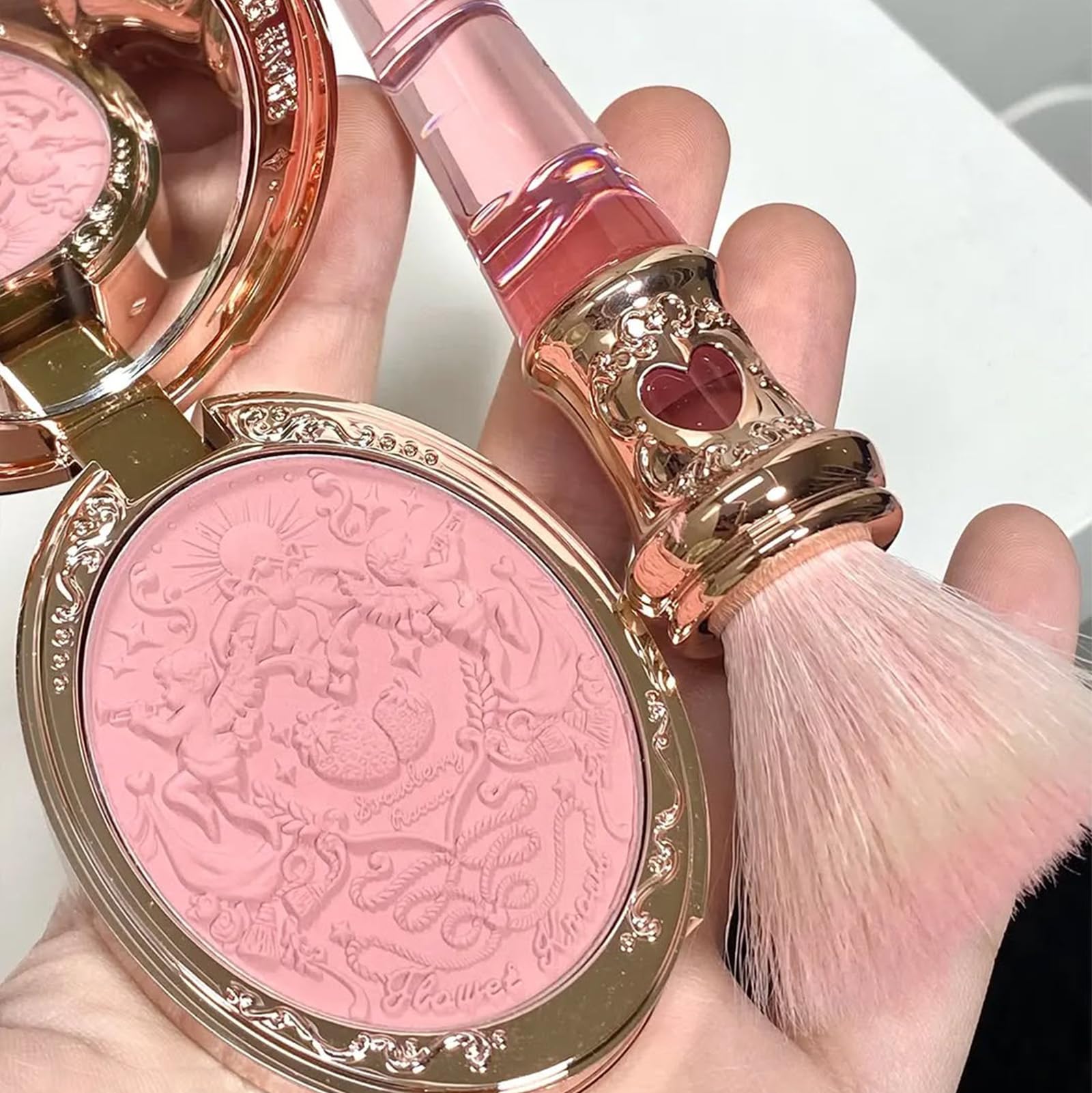 Flower Knows Strawberry Rococo Embossed Blush – Buildable Rose Pink Powder for Cheeks (03 Classic Ballet)