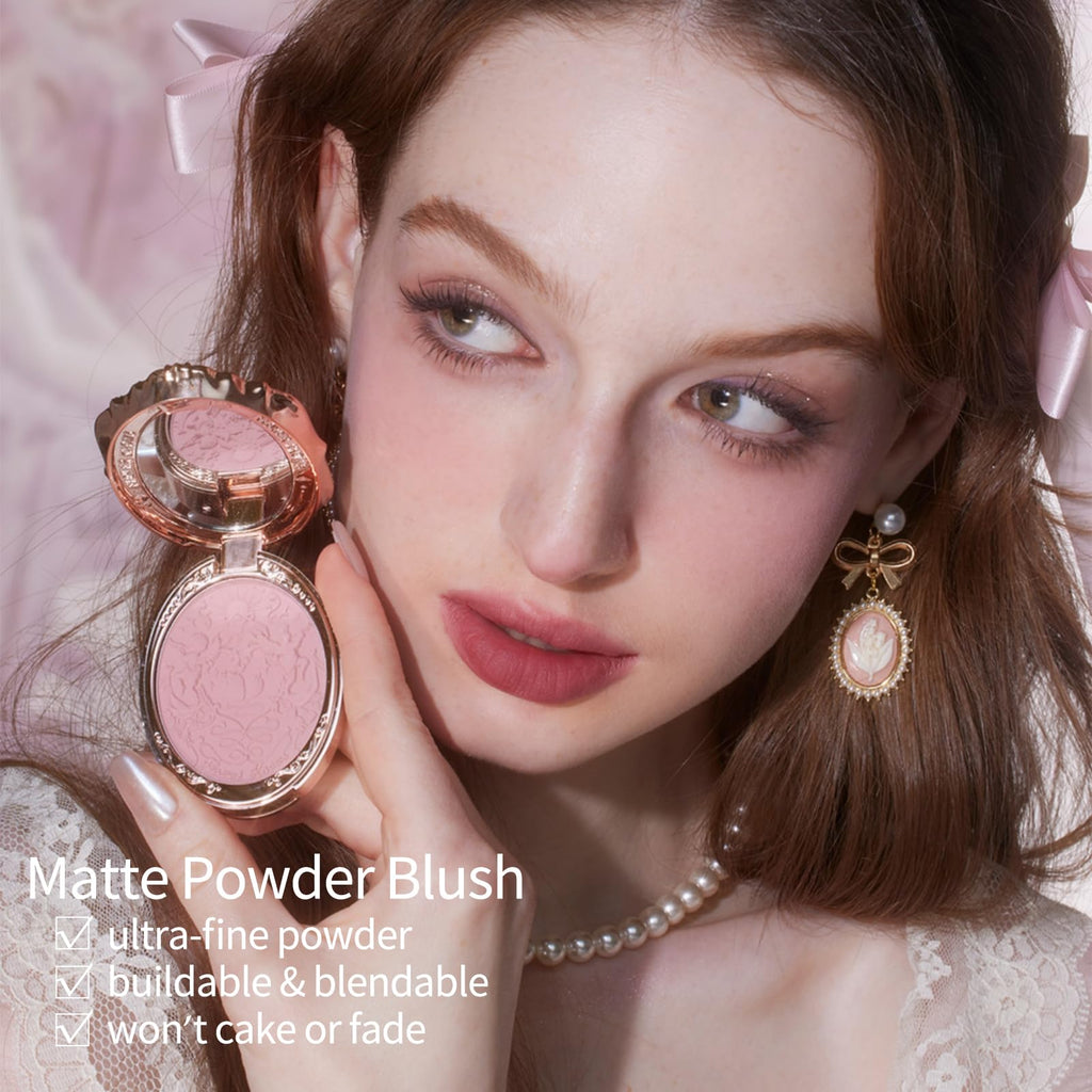 Flower Knows Strawberry Rococo Embossed Blush – Buildable Rose Pink Powder for Cheeks (03 Classic Ballet)