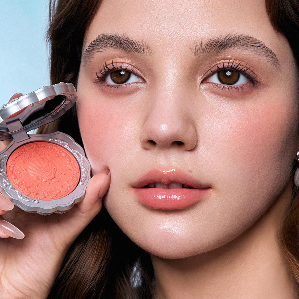 Flower Knows Shell's Jewel Silk Satin Blush – SunKissed Coral | Buildable & Radiant Cheek Color