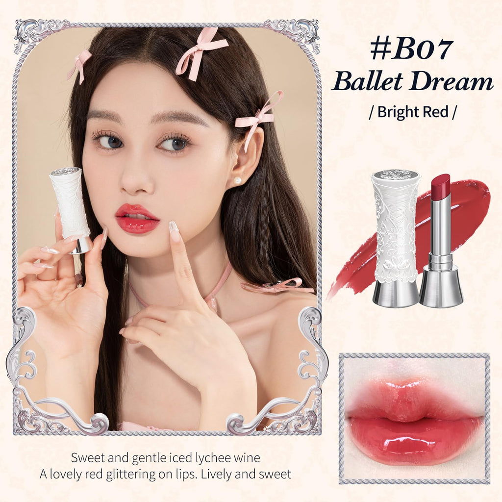 Flower Knows Swan Ballet Shine Lipstick – Hydrating Jelly Lip Gloss in Ballet Dream Red