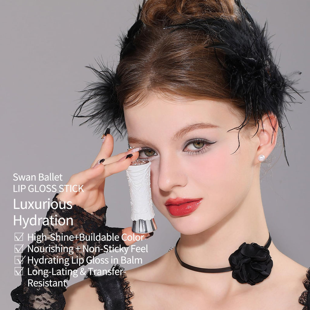Flower Knows Swan Ballet Shine Lipstick – Hydrating Jelly Lip Gloss in Ballet Dream Red