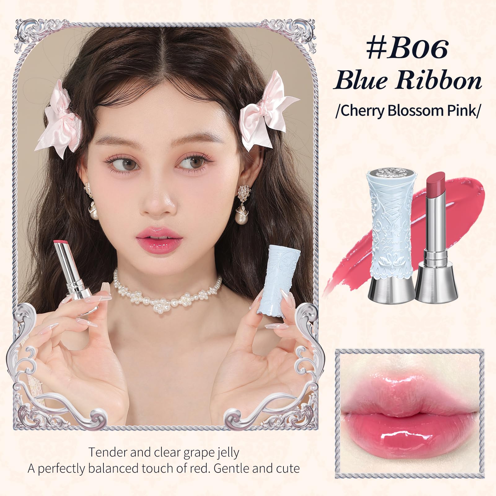 Flower Knows Swan Ballet Shine Lipstick | Hydrating Solid Lip Gloss in Cherry Blossom Pink