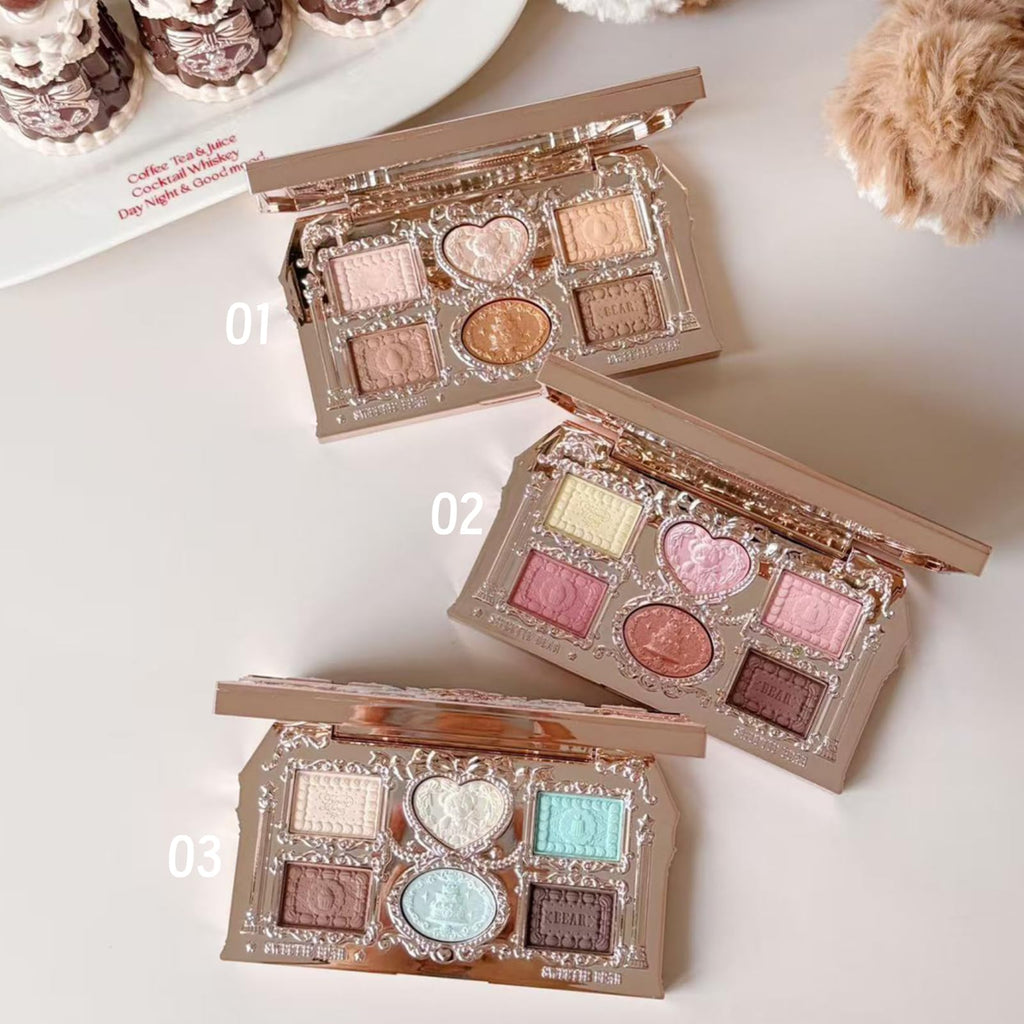 Flower Knows The Sweetie Bear Collection: 6-Color Palette (4 Matte + 2 Shimmer) – 01 Buttery Croissant