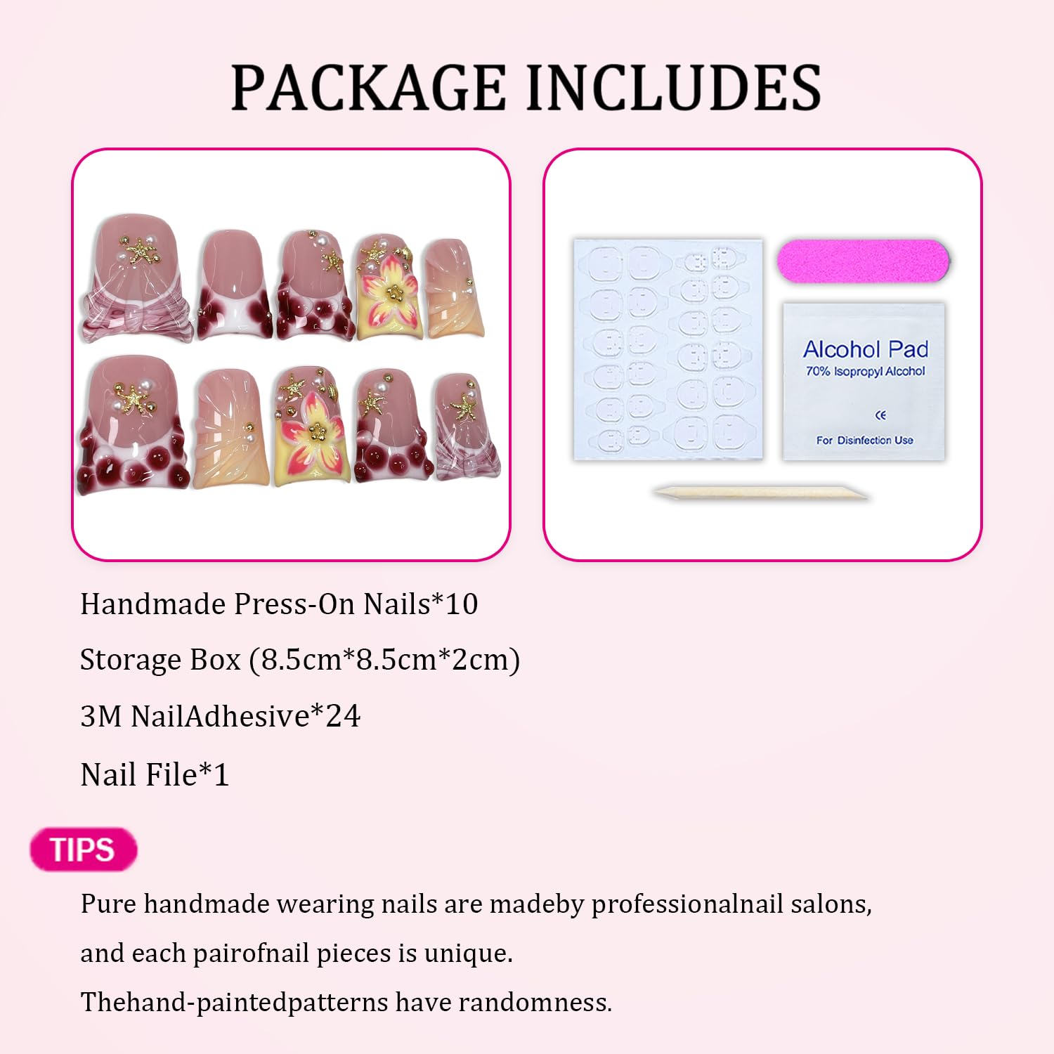 Handmade Flower Press-On Nails – Seashell & Pearl 3D Design, Short Duck Shape