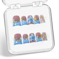 Flower Press on Nails Short Duck – Blue White Gradient French Tip with 3D Golden Flower & Pearl