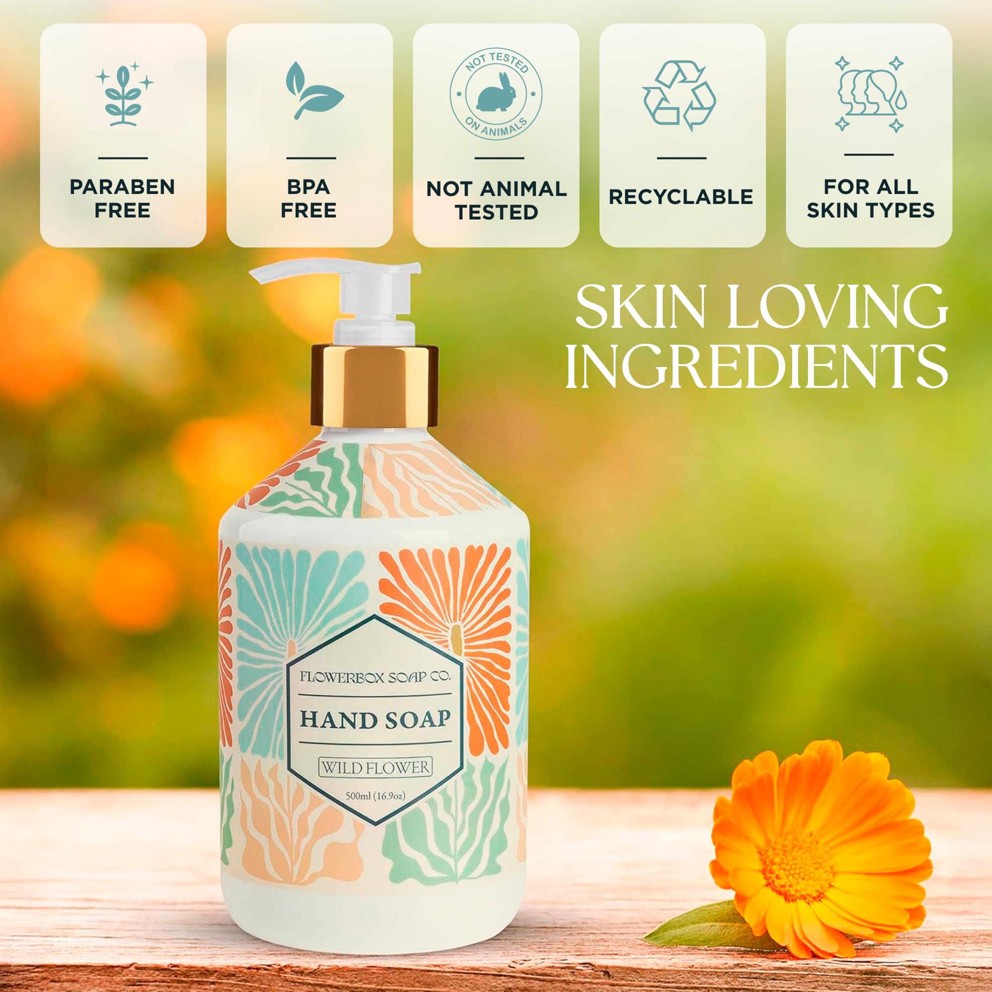 FlowerBox Liquid Hand Soap Set of 12 – 500 mL Decorative Pump Bottles, Four Scents Gift Pack