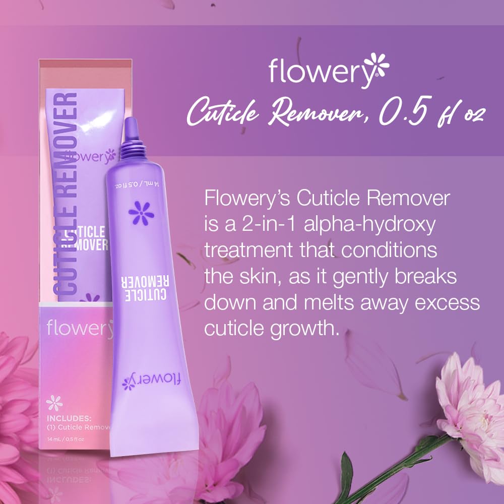 Flowery Cuticle Remover 2-in-1 Treatment | Softens & Removes Dead Skin | 0.5 oz