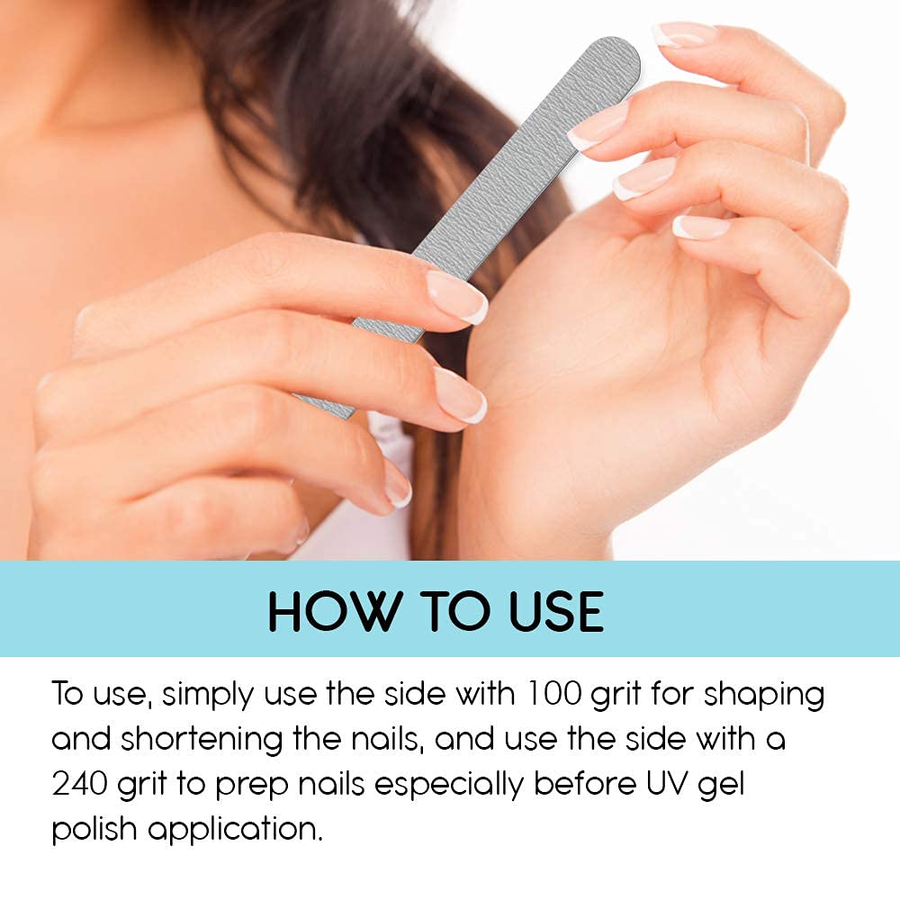 Flowery Pro Cushion Core Disposable Nail Files — 100 Count, Double-Sided 100/240 Grit
