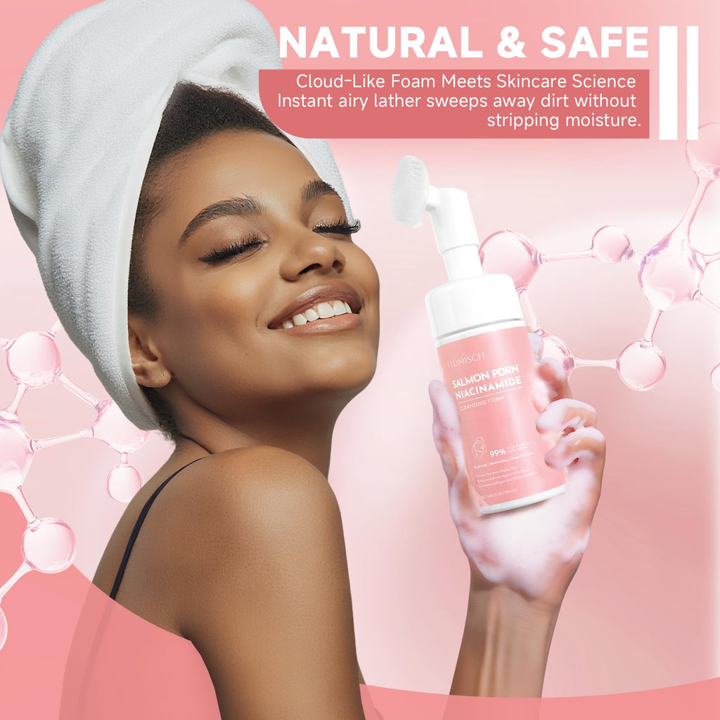 FluMisch Salmon DNA PDRN Facial Cleanser – Low-pH Hydrating Foaming Cleanser with Silicone Massage Heads
