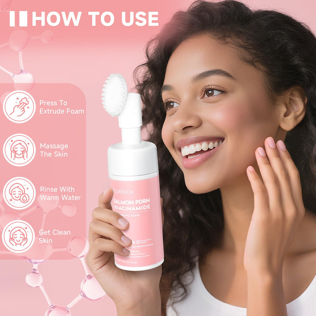 FluMisch Salmon DNA PDRN Facial Cleanser – Low-pH Hydrating Foaming Cleanser with Silicone Massage Heads