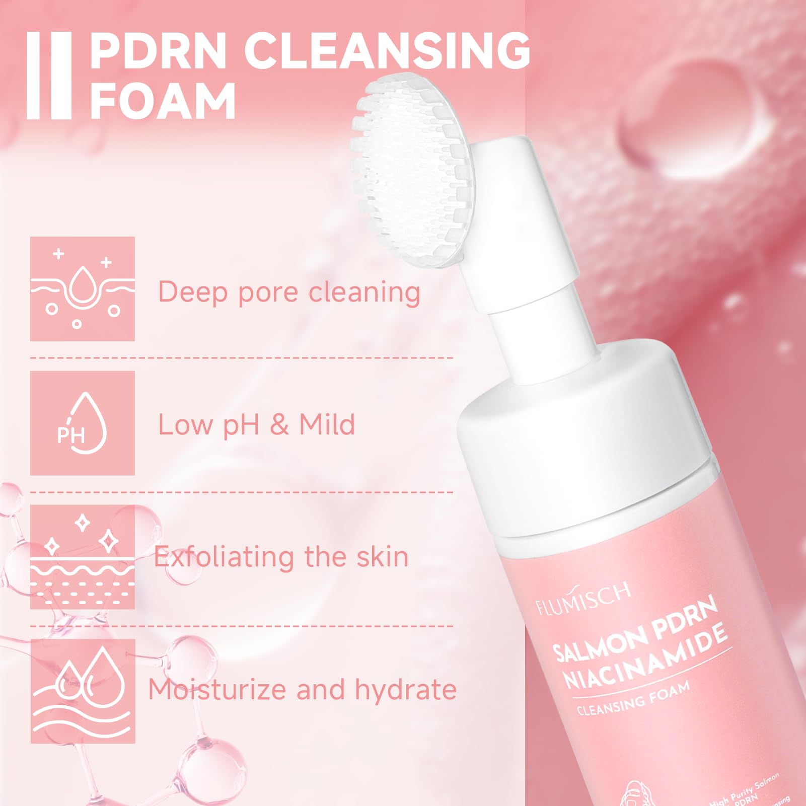 FluMisch Salmon DNA PDRN Facial Cleanser – Low-pH Hydrating Foaming Cleanser with Silicone Massage Heads