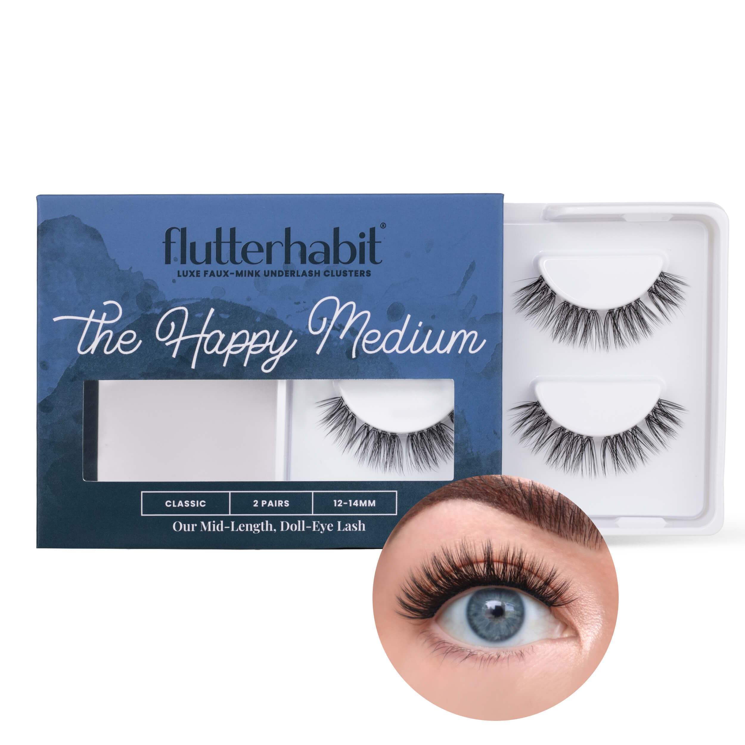 FlutterHabit The Happy Medium Lashes – 2 Sets, Up to 10 Days, Doll-Eyed Look