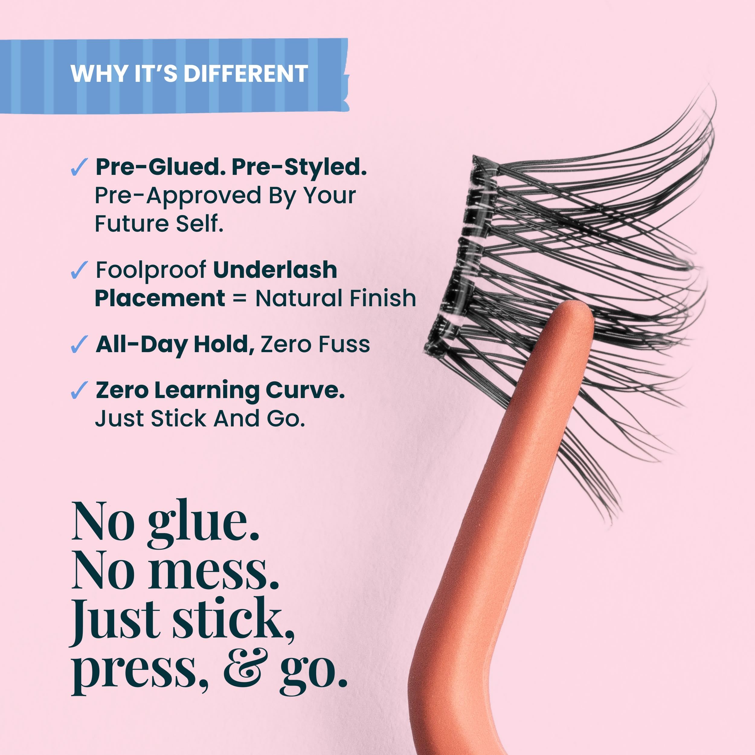 FlutterHabit STICKtionary Bestie Self-Adhesive Eyelashes Kit – No Glue, 5 Pairs, Natural Look