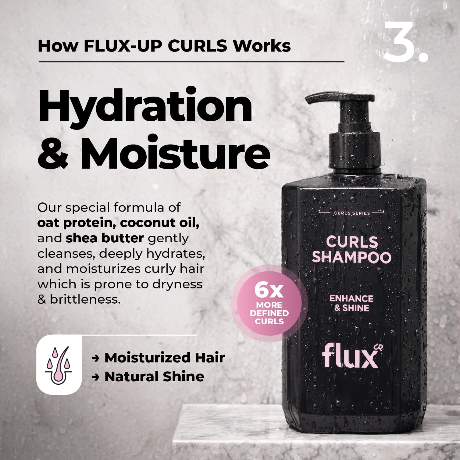 FLUX UP Curly Hair Shampoo – Hydrating, Sulfate-Free Frizz Control for Defined Curls – 17 fl oz