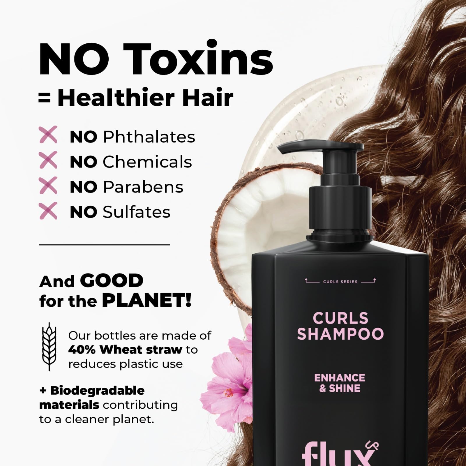FLUX UP Curly Hair Shampoo – Hydrating, Sulfate-Free Frizz Control for Defined Curls – 17 fl oz