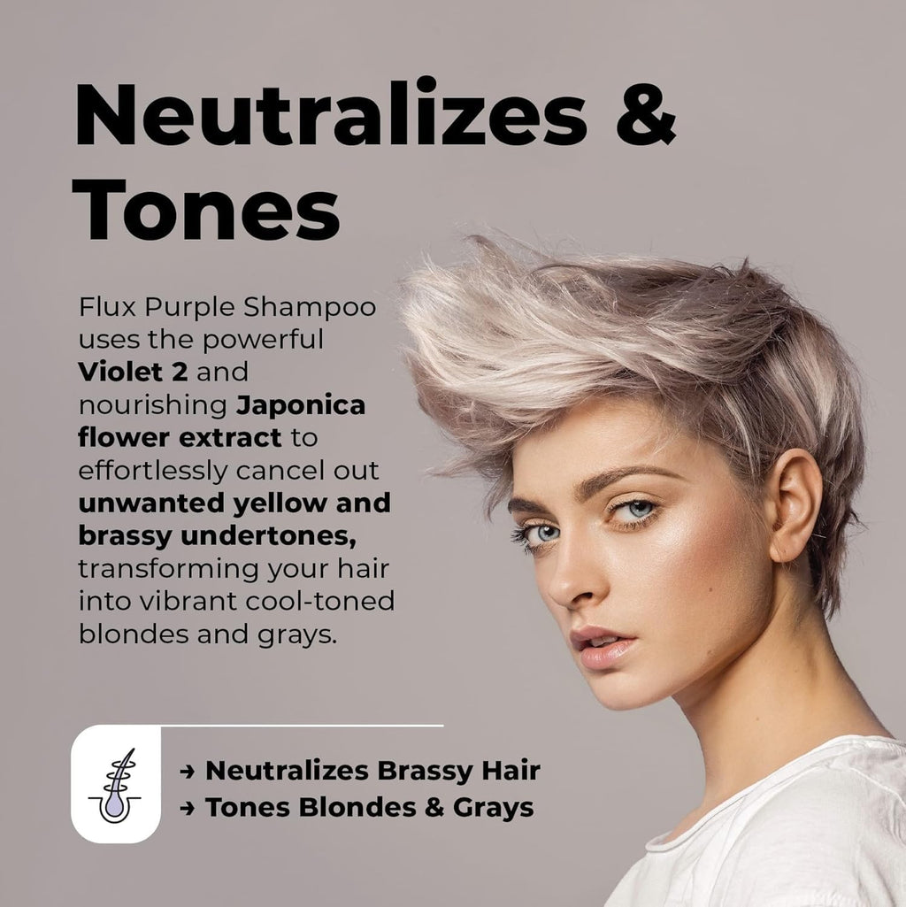 FLUX UP Purple Shampoo & Conditioner for Blonde & Silver Hair (17 oz) - Anti-Brass, Sulfate Free