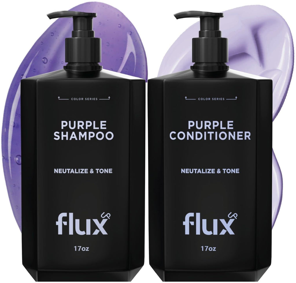 FLUX UP Purple Shampoo & Conditioner for Blonde & Silver Hair (17 oz) - Anti-Brass, Sulfate Free