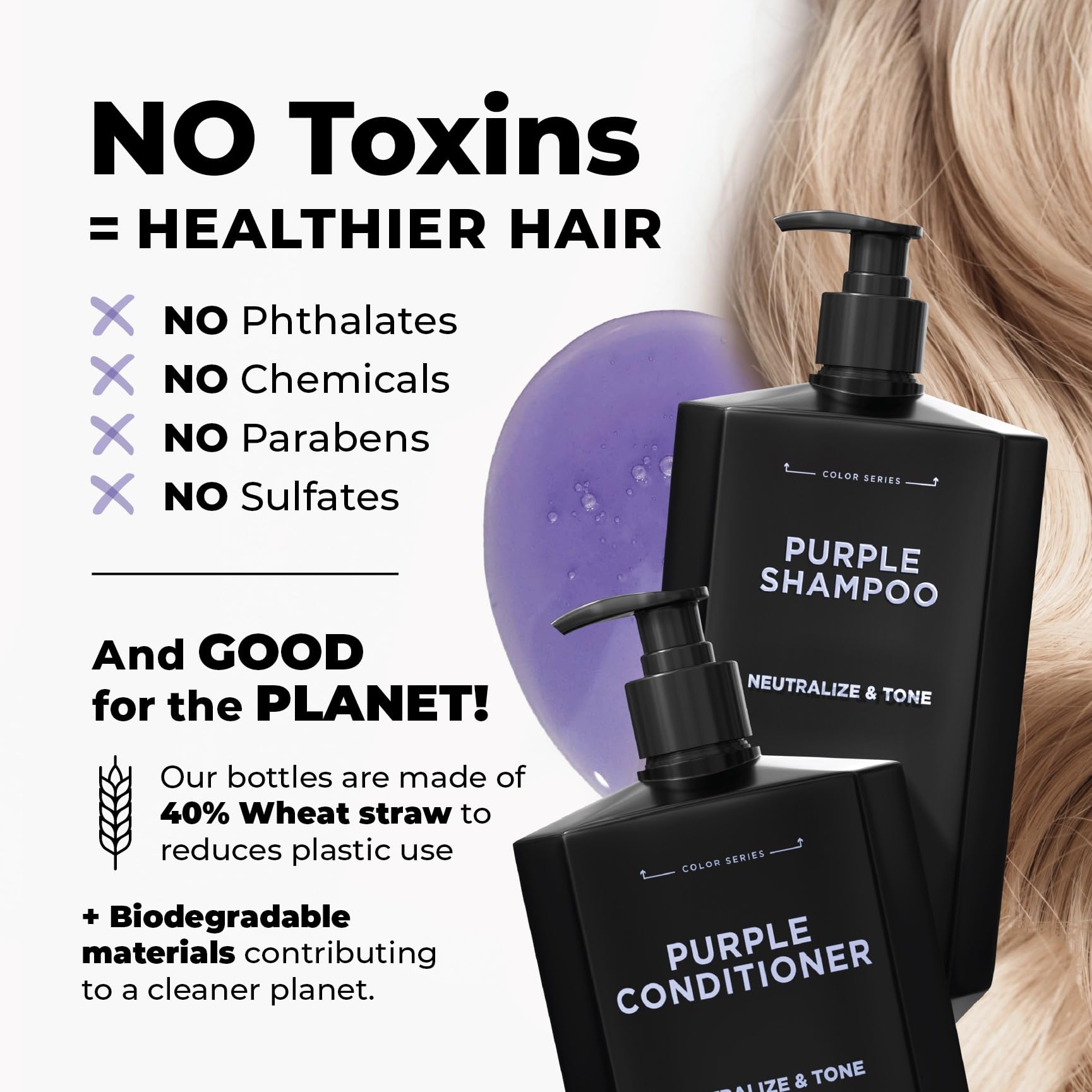 FLUX UP Purple Shampoo & Conditioner – Blonde & Silver Hair Toner, Anti-Brass, Sulfate Free (8 oz)