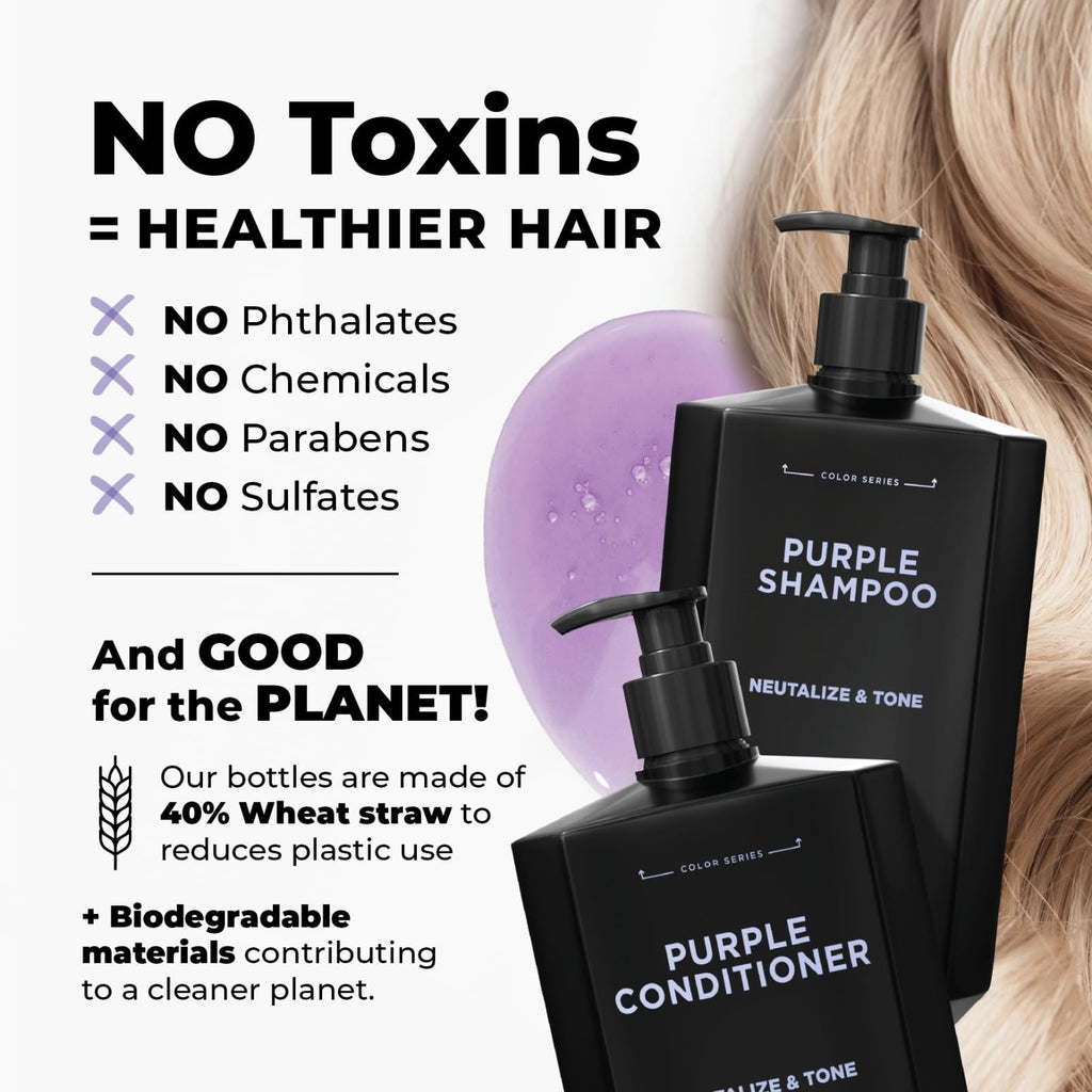 FLUX UP Purple Shampoo & Conditioner for Blonde & Silver Hair (17 oz) - Anti-Brass, Sulfate Free