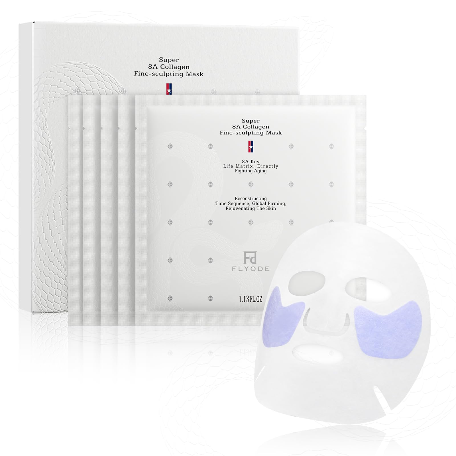 FLYODE Syn-Ake 2-in-1 Eye & Face Mask | Nano-Collagen, Birch Sap Hydration, 5 Sets
