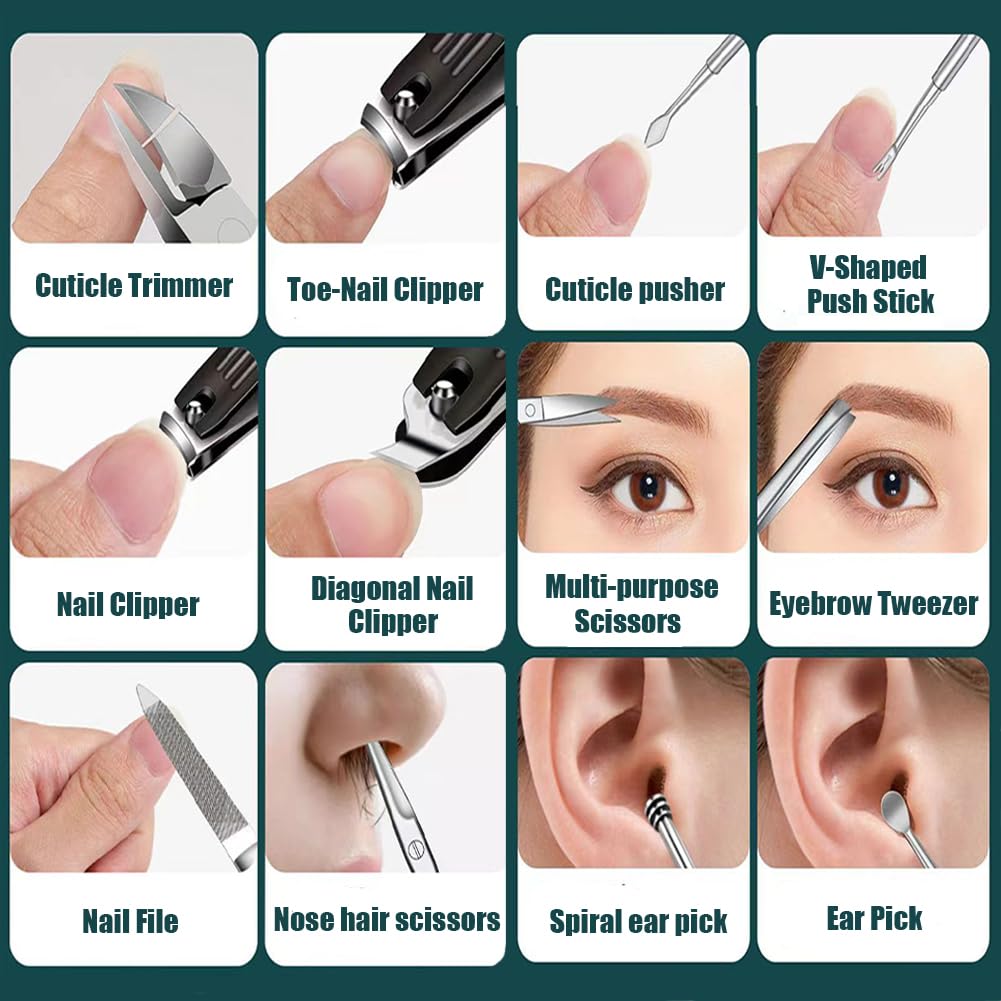 FNCIXING Professional 12-in-1 Manicure Kit – Stainless Steel Tools in Grey Case