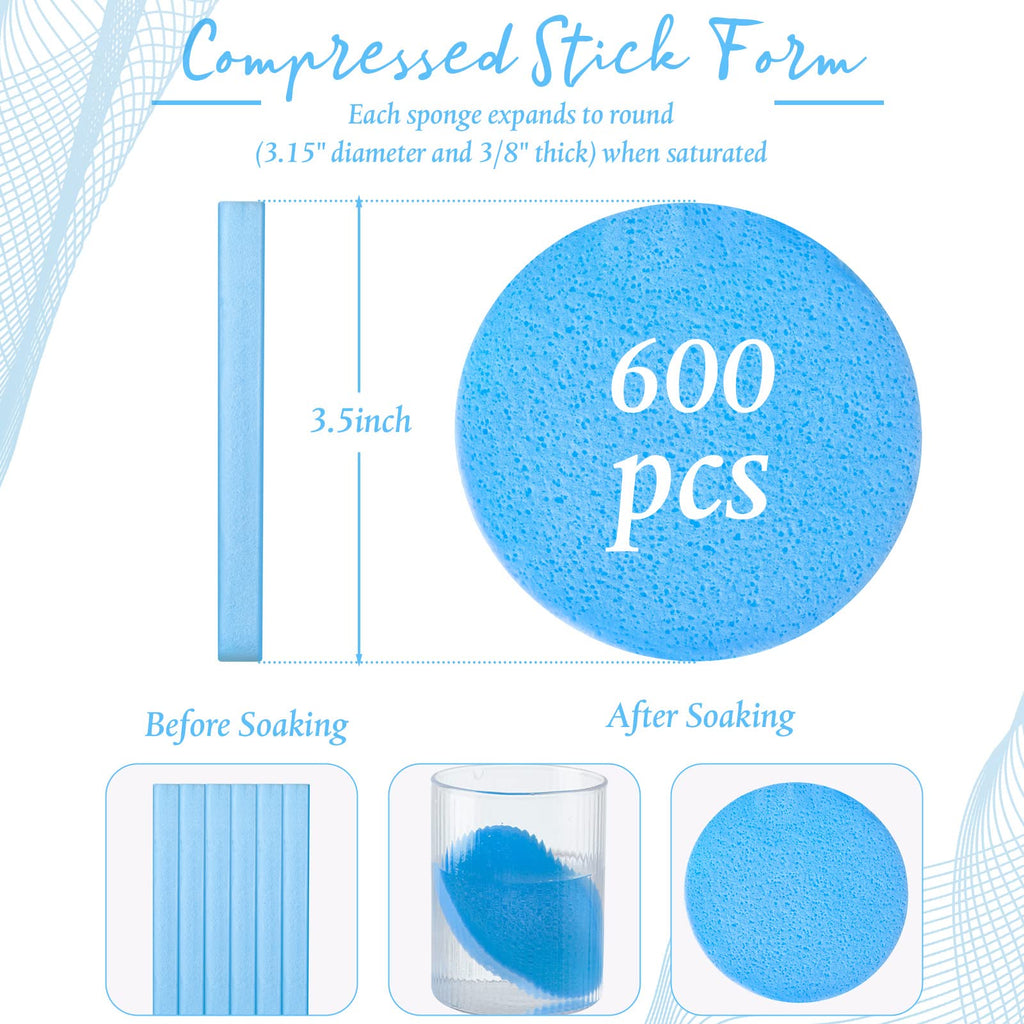 Foaincore 600-Piece Compressed Facial Sponge – Round Blue Sponges for Cleansing & Makeup Removal