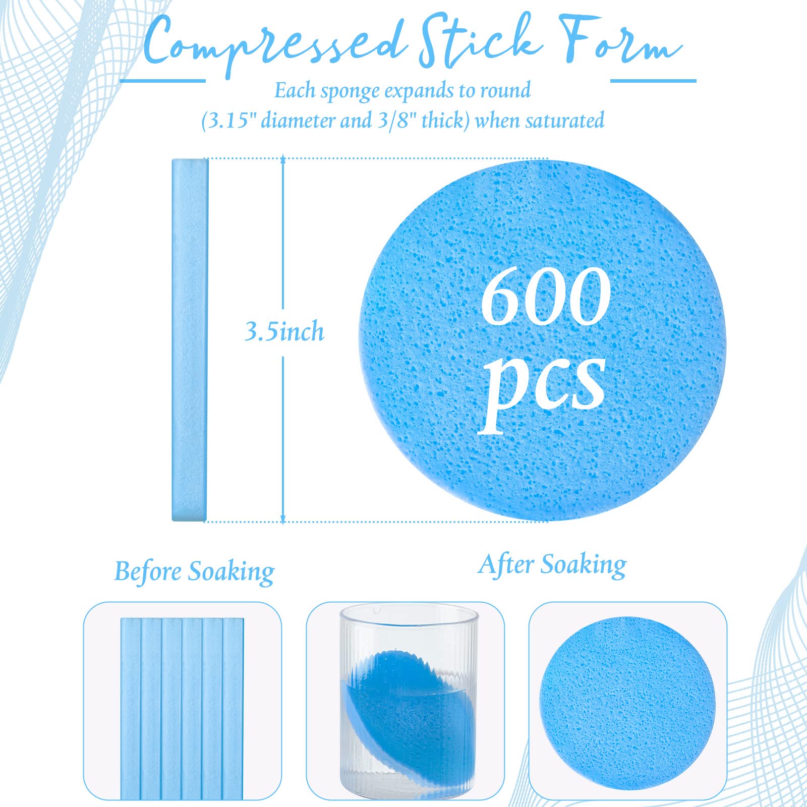 Foaincore 600-Piece Compressed Facial Sponge – Round Blue Sponges for Cleansing & Makeup Removal