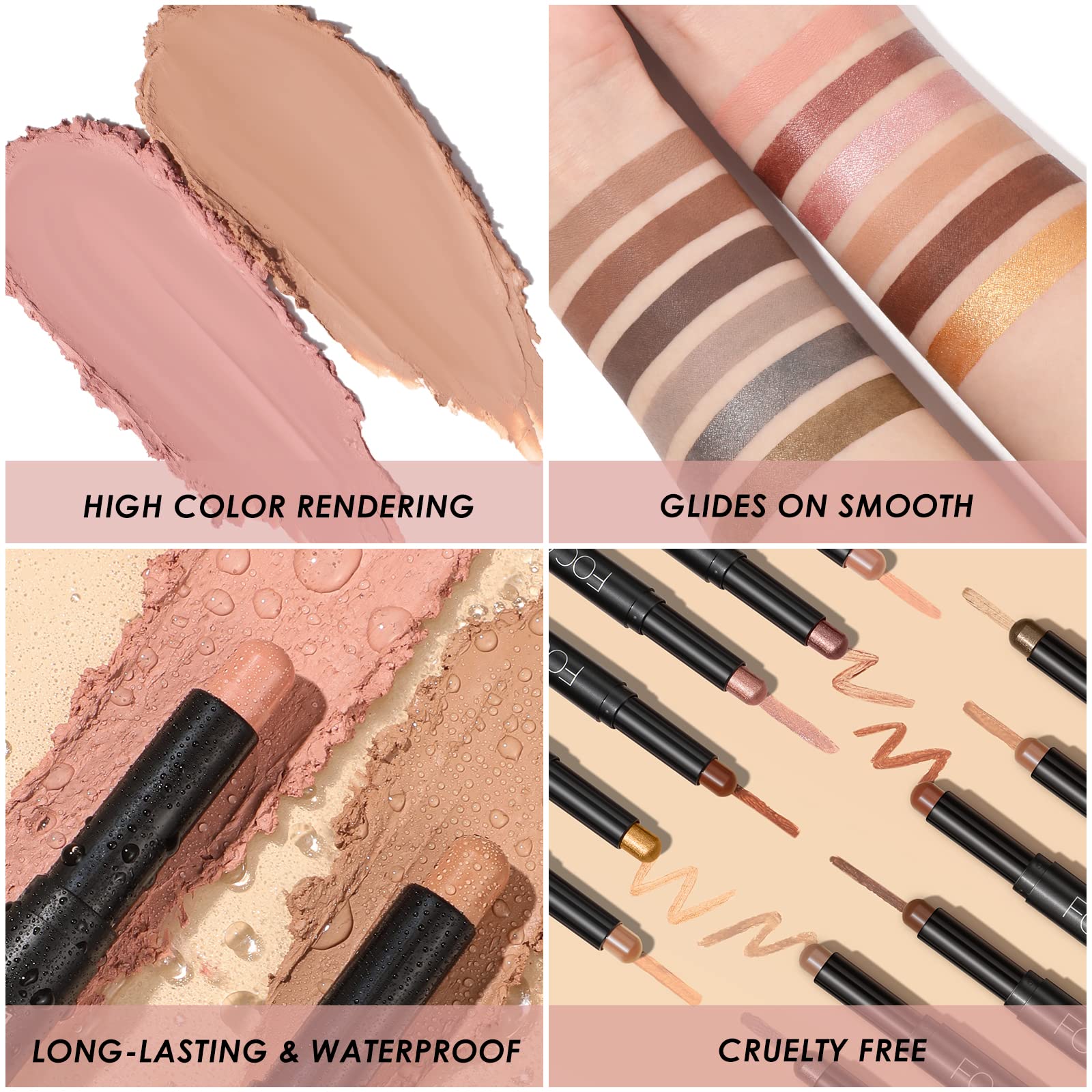 FOCALLURE 2 Pcs Cream Eyeshadow Stick – Long-Lasting, Waterproof Shimmer in Mocha Pink