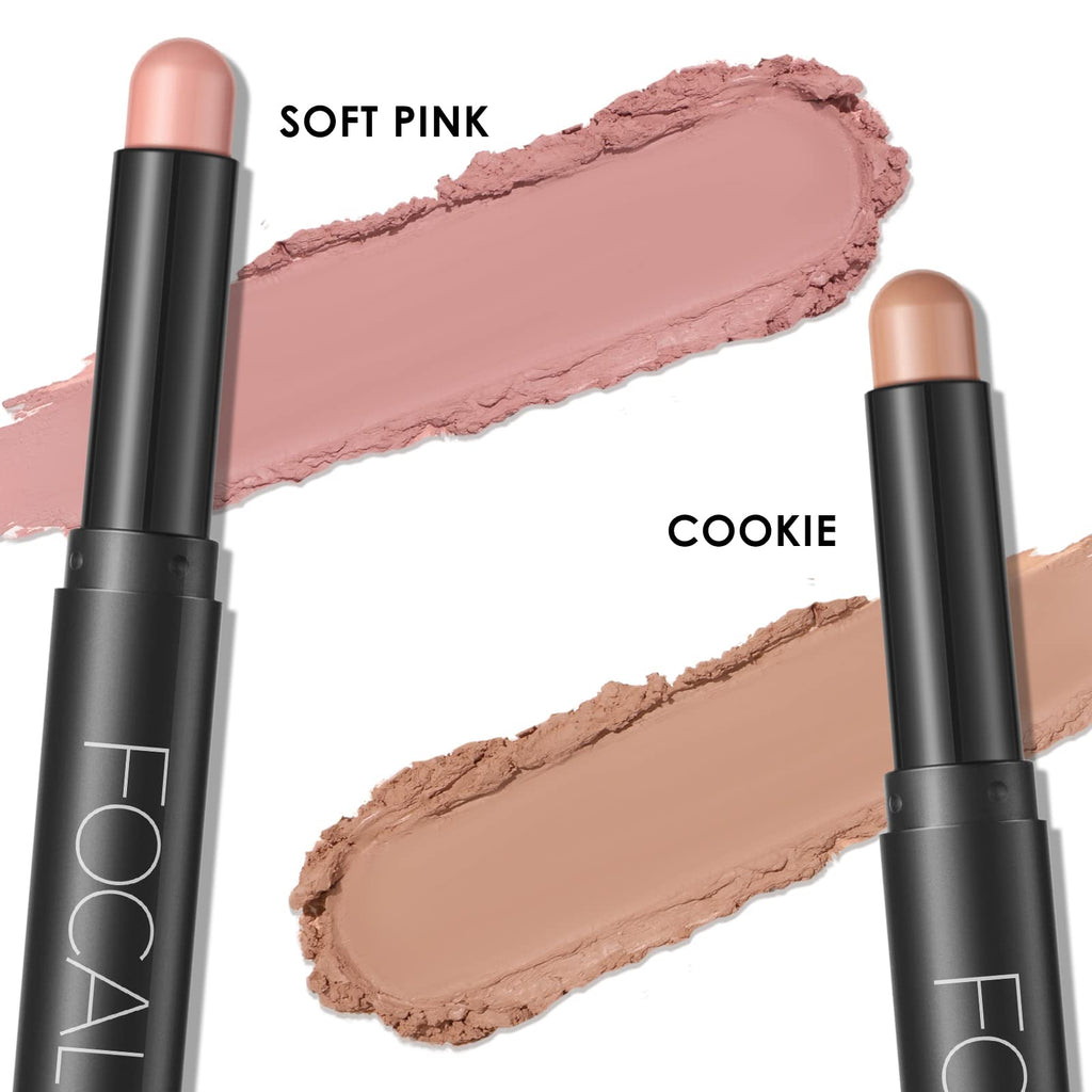 FOCALLURE 2 Pcs Cream Eyeshadow Stick – Long-Lasting, Waterproof Shimmer in Mocha Pink