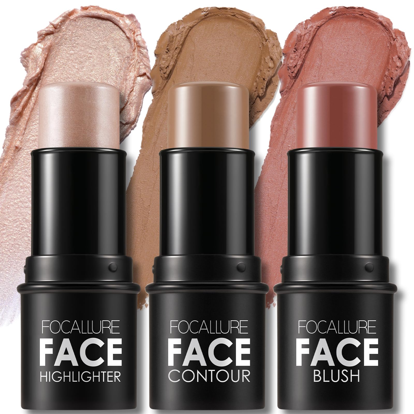 FOCALLURE 3 Pcs Cream Contour Sticks: Highlighter, Bronzer & Blush Kit