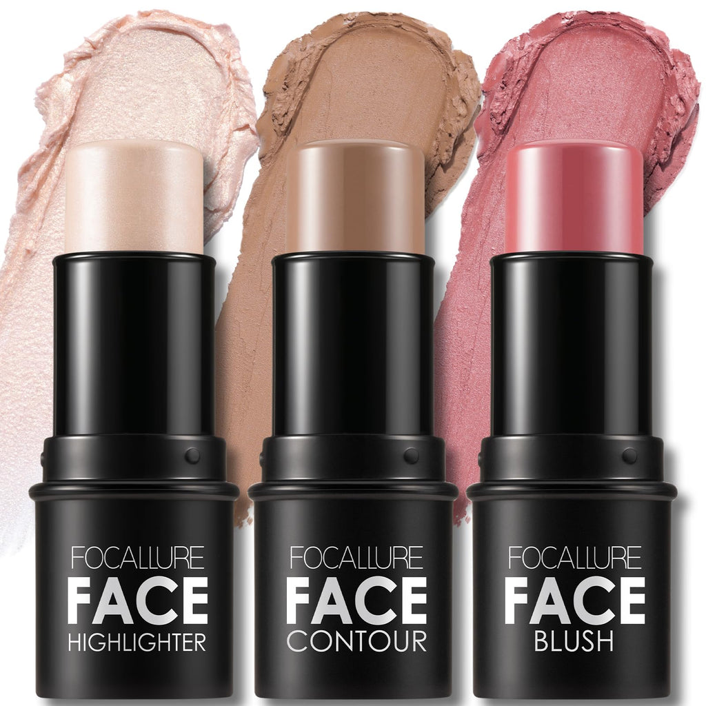 FOCALLURE 3 Pcs Cream Contour Sticks: Highlighter, Bronzer & Blush Kit