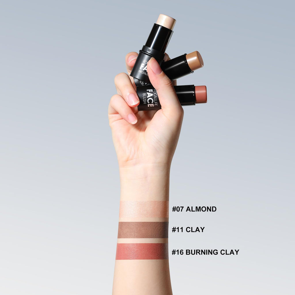 FOCALLURE 3 Pcs Cream Contour Sticks: Highlighter, Bronzer & Blush Kit