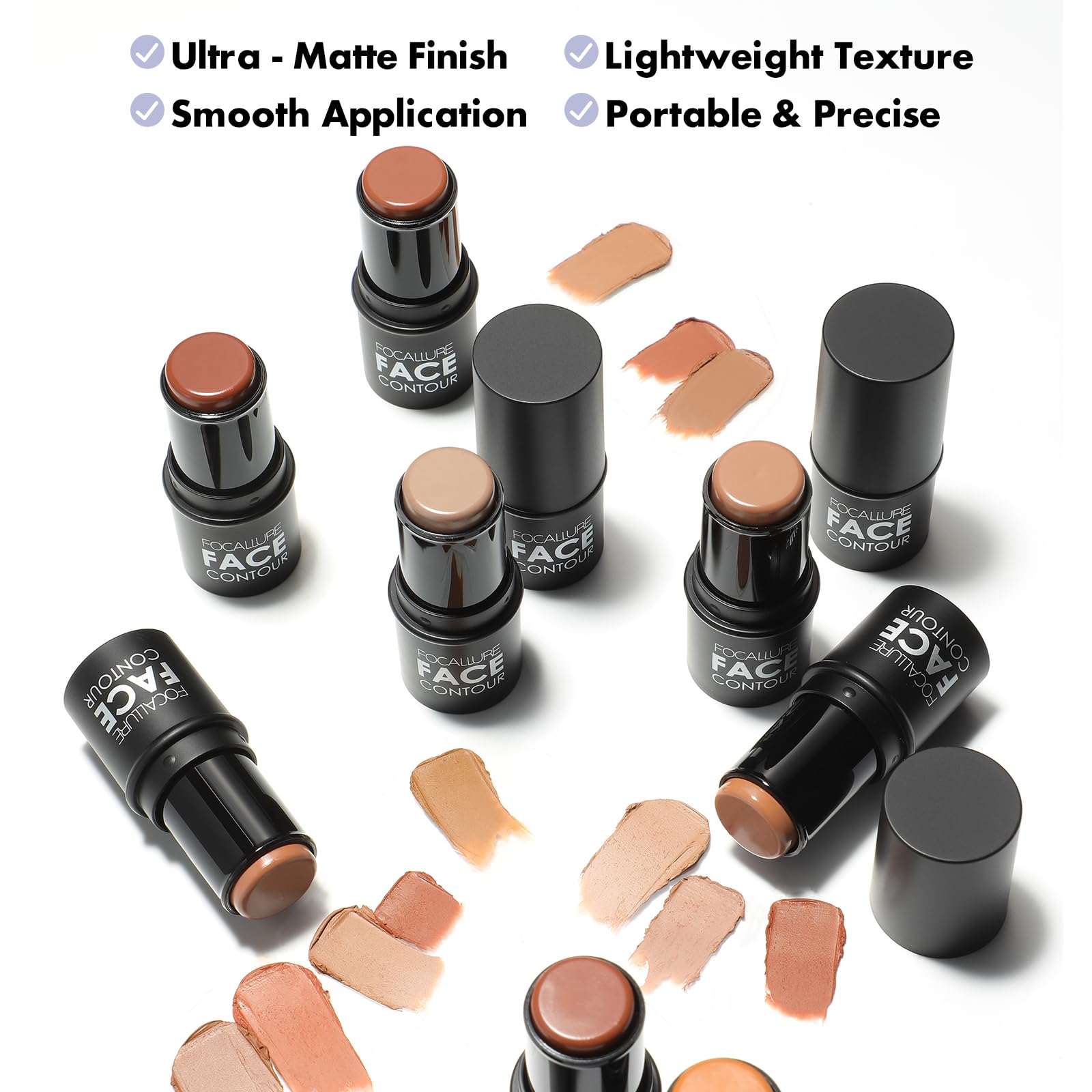 FOCALLURE Cream Contour Stick – Matte Bronzer for Professional Face Shaping, Mocha