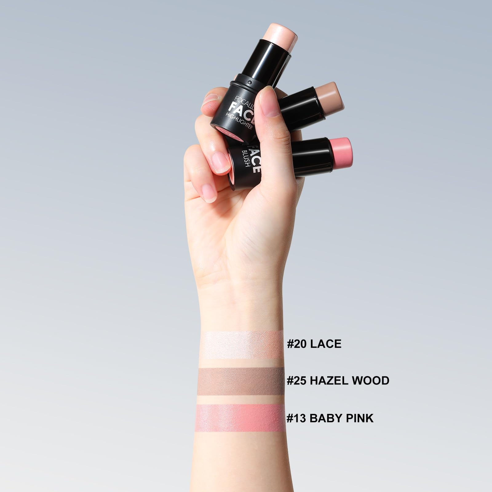 FOCALLURE 3 Pcs Cream Contour Sticks – Highlighter, Bronzer & Blush Kit | Lightweight, Non-Greasy, Long-Wear (Fair-Light)