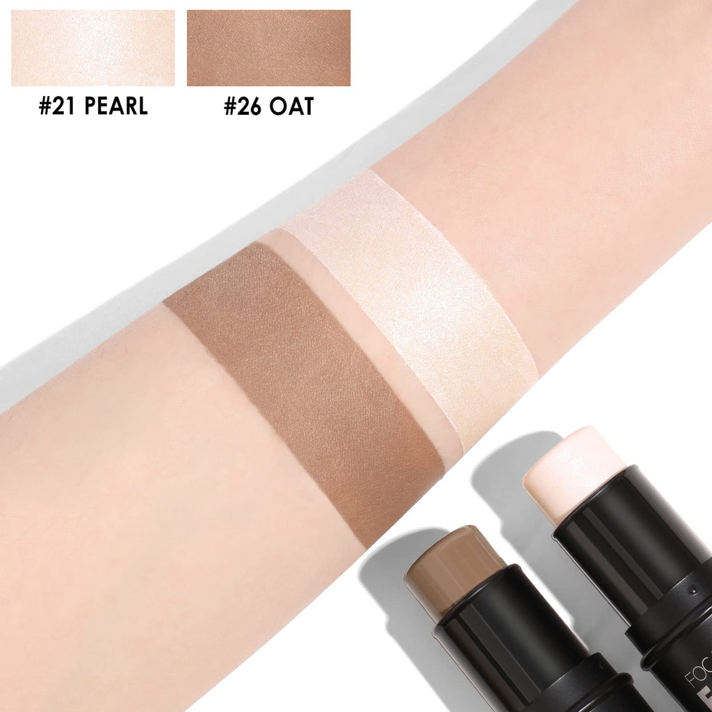 FOCALLURE 2 Pcs Mineral Cream Contour Stick – Long-Lasting Bronzer & Highlighter Pen