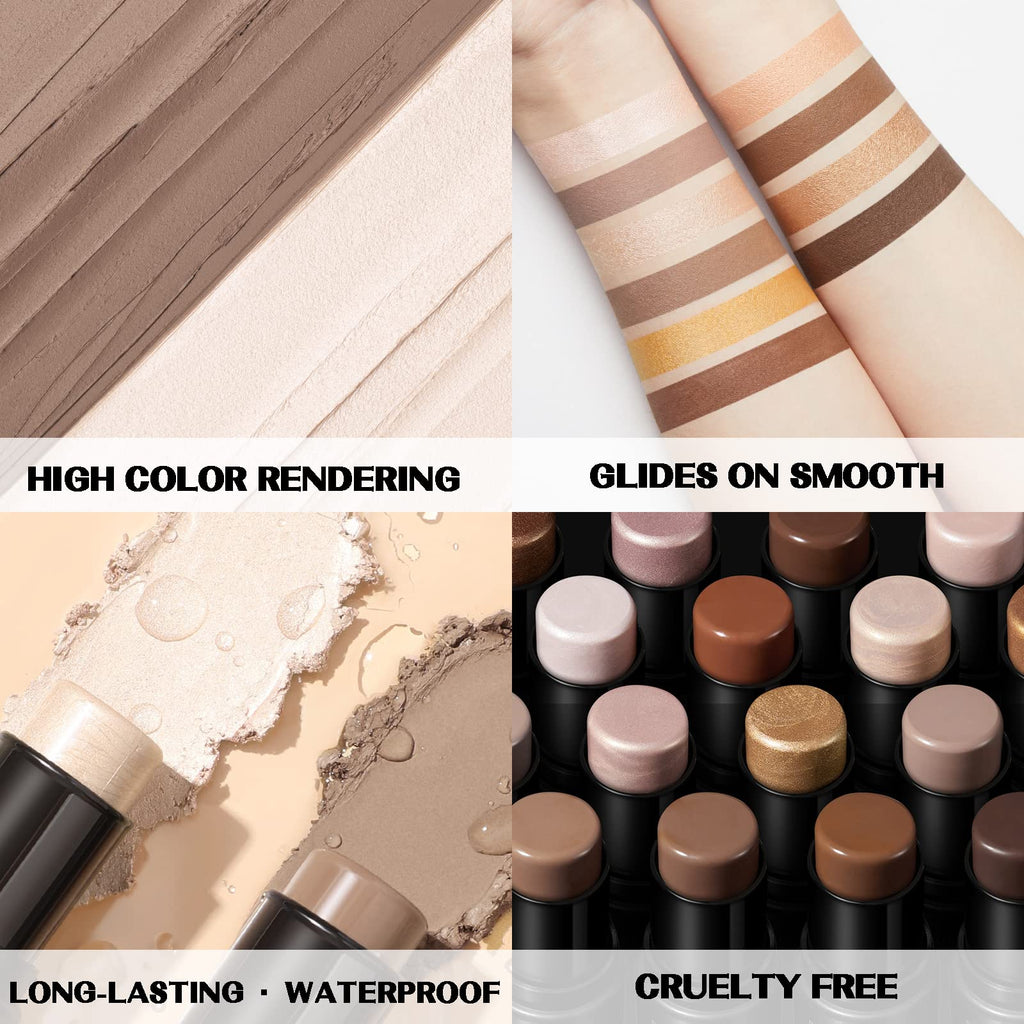 FOCALLURE 2 Pcs Mineral Cream Contour Stick – Long-Lasting Bronzer & Highlighter Pen