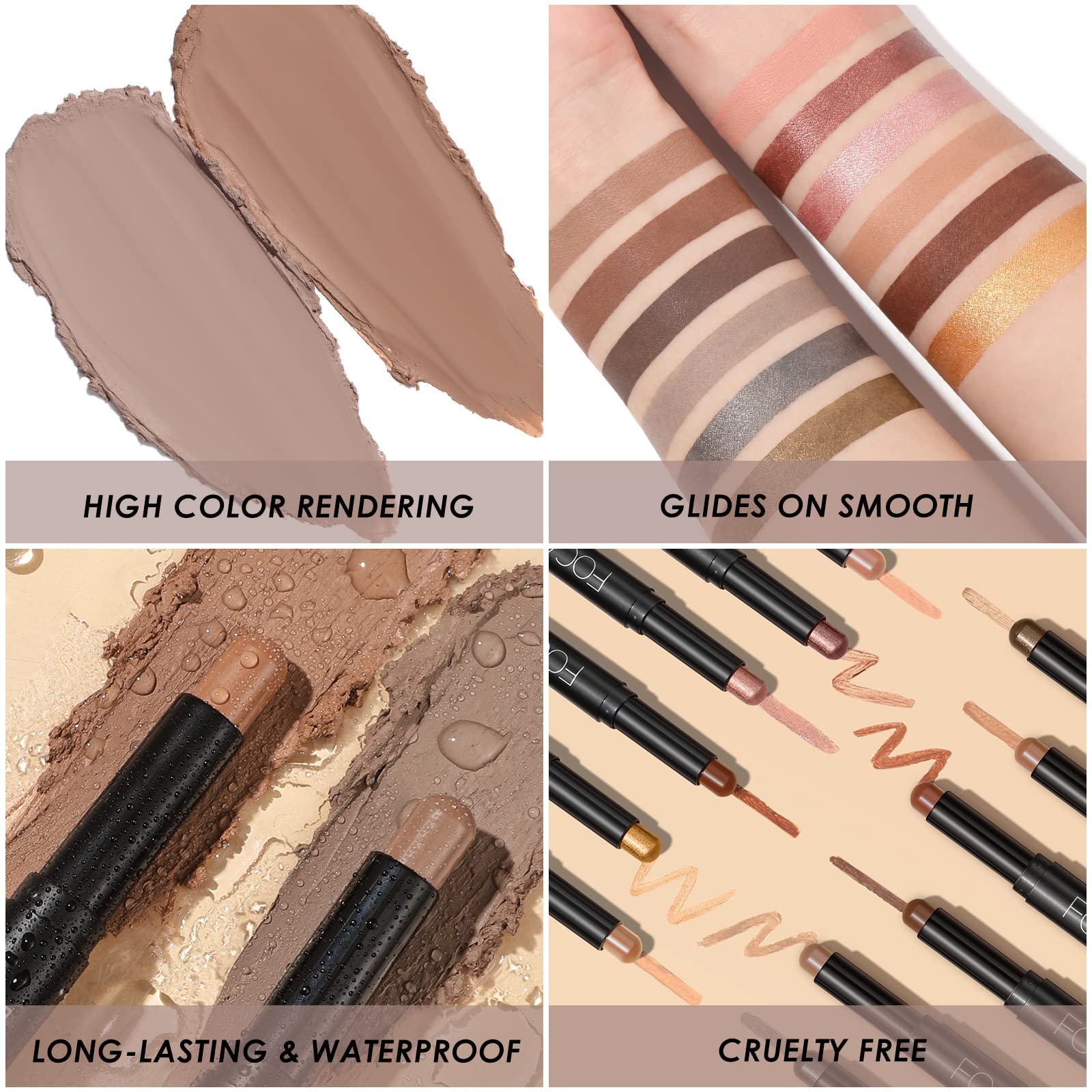 FOCALLURE 2 Pcs Cream Eyeshadow Sticks – Crease-Proof, Long-Lasting Waterproof Eye Shadow in Smoky Brown
