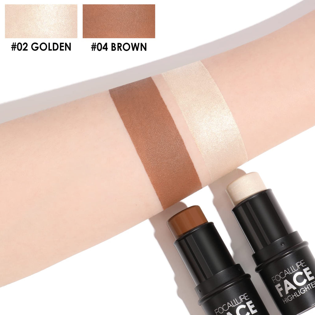 FOCALLURE 2 Pcs Contour Foundation Stick – Dual-Ended Highlight & Bronzer Pen for Sculpted, Long-Wear Look