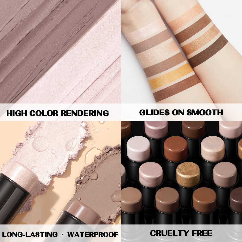 FOCALLURE 2Pcs Mineral Cream Contour Stick – On-the-Go Contour, Bronzer & Highlighter Duo (Fair-Light)