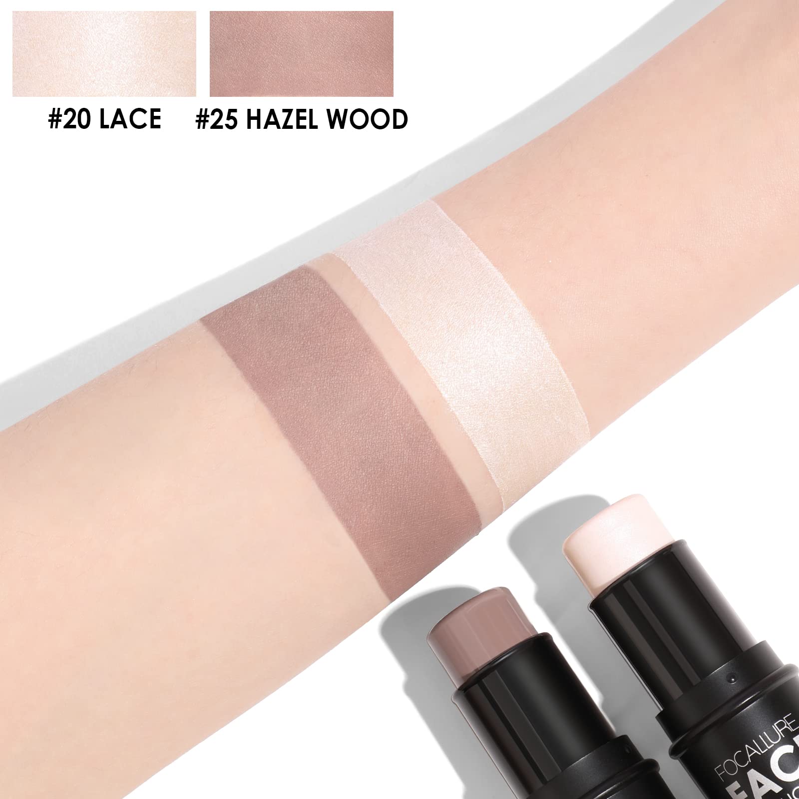 FOCALLURE 2Pcs Mineral Cream Contour Stick – On-the-Go Contour, Bronzer & Highlighter Duo (Fair-Light)