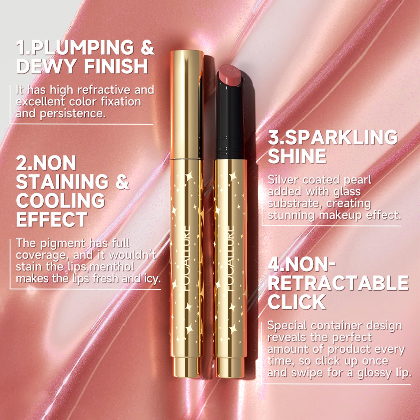 FOCALLURE Sparkling Gem Lip Plump Unicorn – Hydrating, High-Shine Lip Gloss