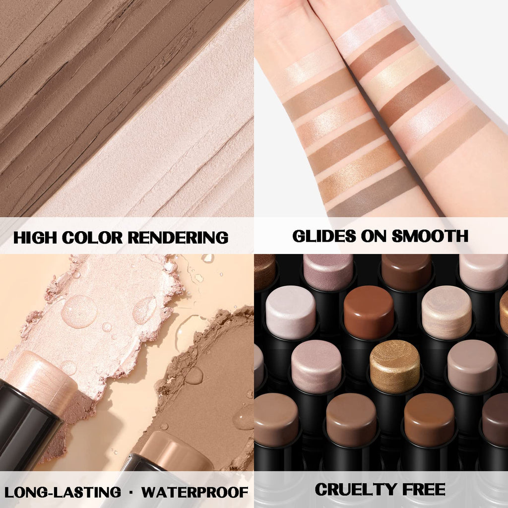 FOCALLURE 2-Pcs Mineral Cream Contour Kit – Moisturizing Highlighter & Bronzer Pens