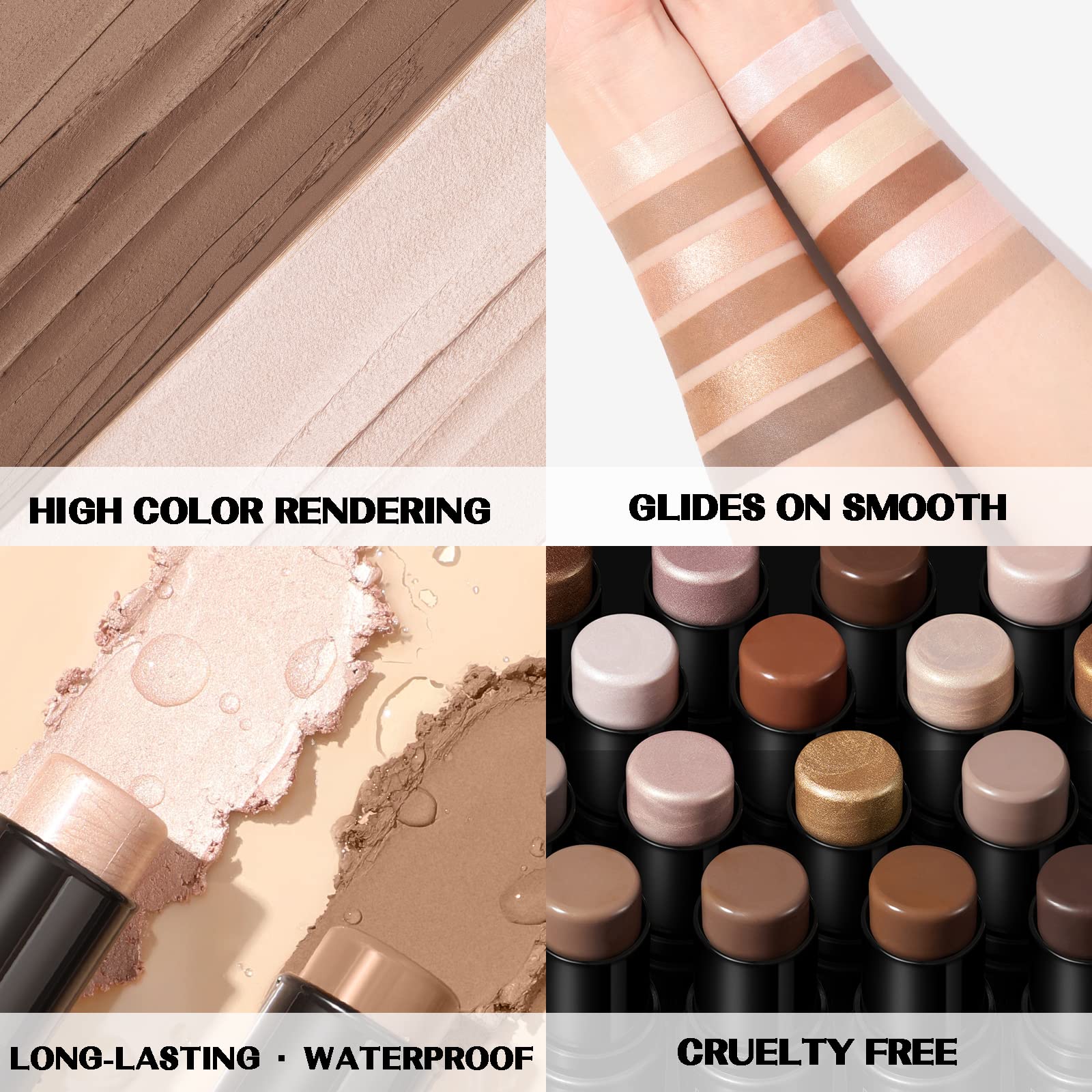 FOCALLURE 2-Pcs Mineral Cream Contour Kit – Moisturizing Highlighter & Bronzer Pens