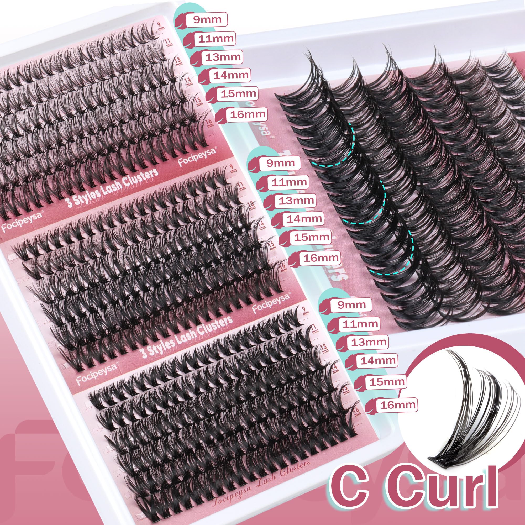 Focipeysa Wispy Lash Clusters 360pcs – DIY Eyelash Extensions 9–16mm 30D-50D